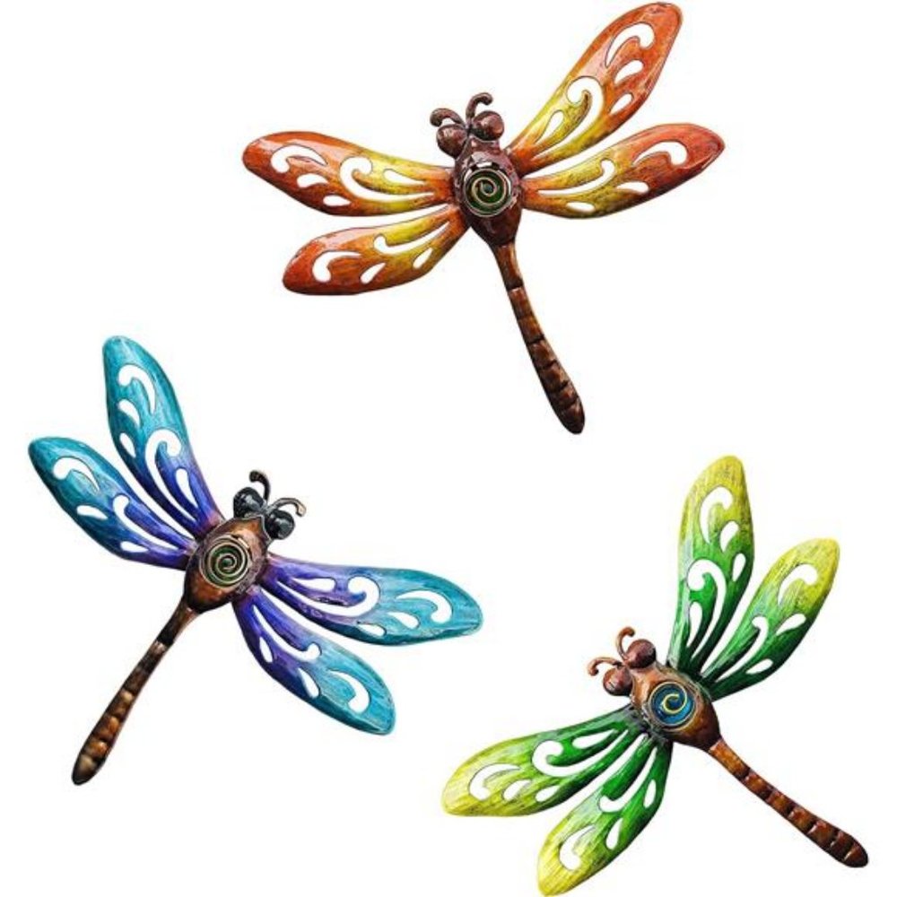 Dragonfly Wall Art Decor, Metal Indoor Outdoor Hanging Decorations 9 Inch 3 Pack